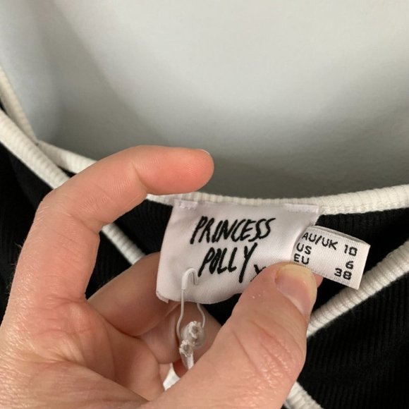 Princess Polly Jazmin Mini Dress Black White NWT Ribbed Clubbing Party US 6 - Picture 4 of 10